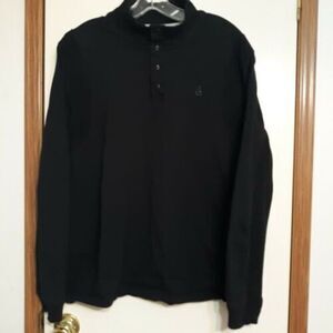 Calvin Klein Mens Sz Large High Neck Henley Polo Shirt Black Snaps